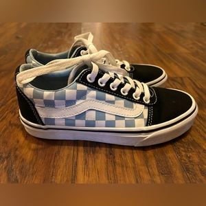 SOLD- Like new- Blue & white checked lace up Vans